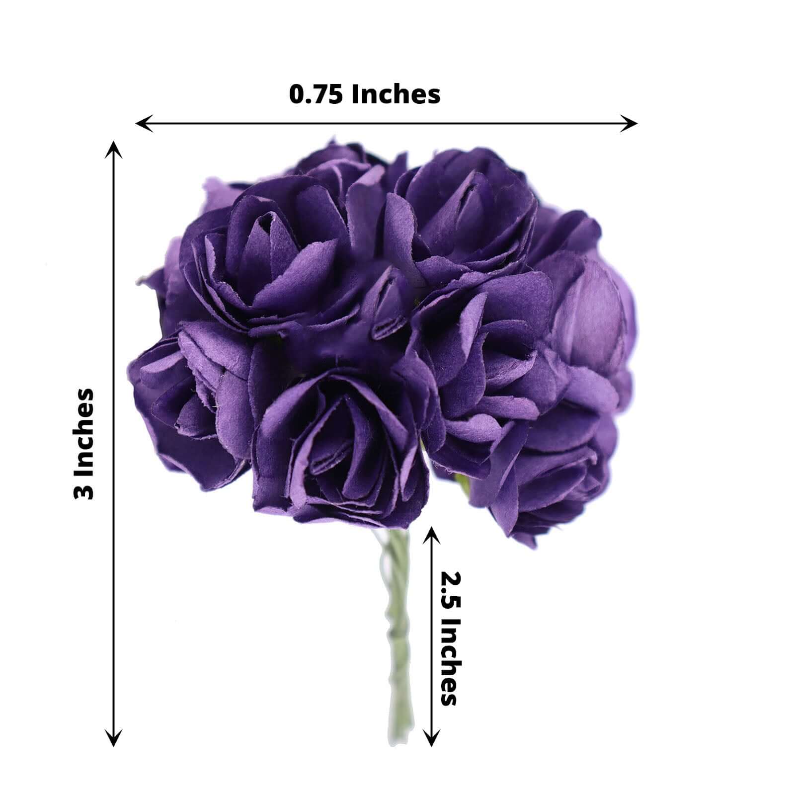 144 Pack Purple Paper Mini Craft Roses, DIY Craft Flowers With Wired Stem