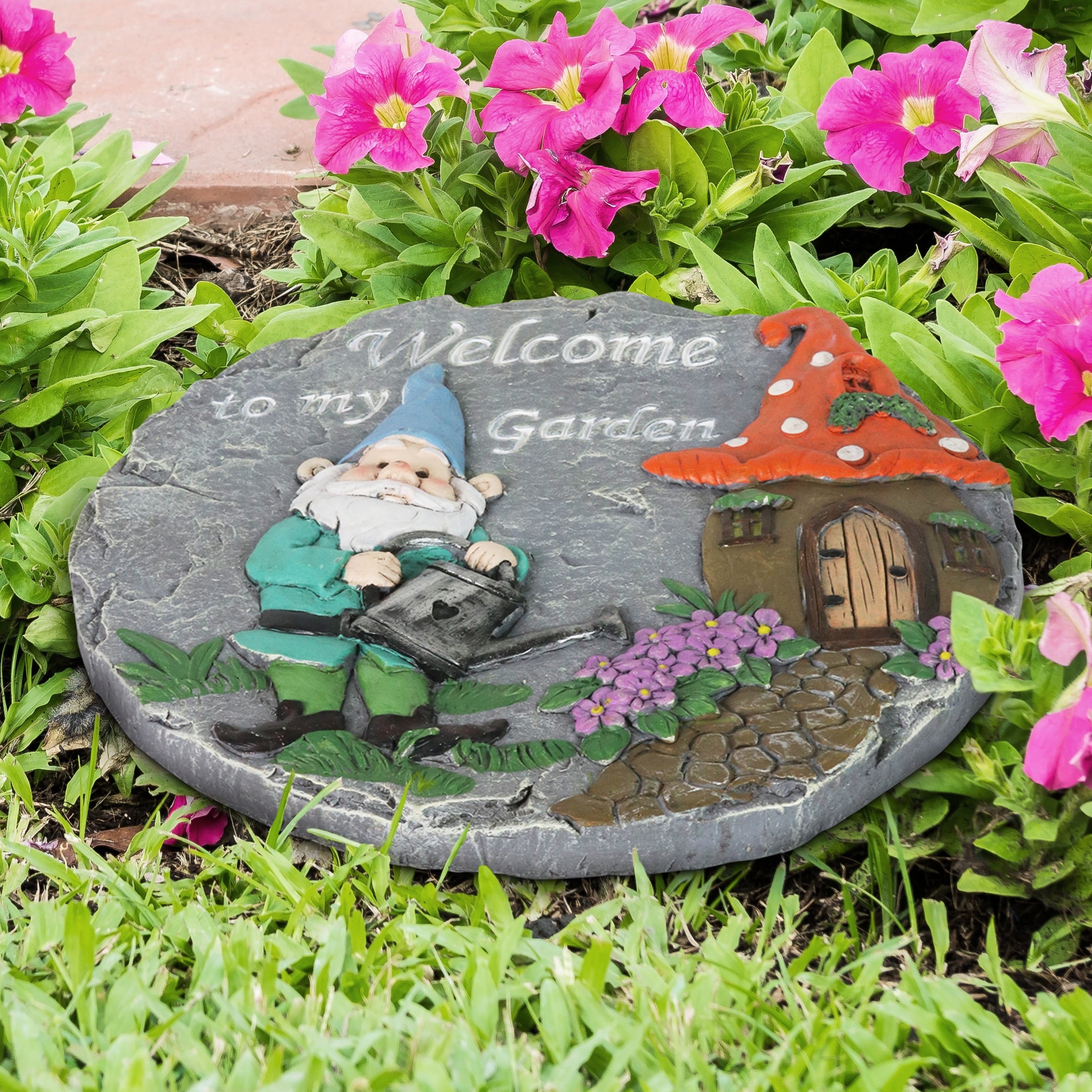 Exhart Exhart Welcome to My Garden Gnome Stepping Stone, 10 x 11 InchesResin-Multi