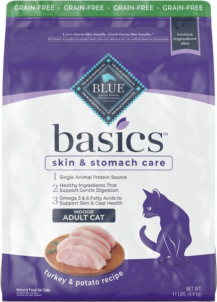 Blue Buffalo Basics Skin and Stomach Care Grain-Free Turkey and Potato Recipe Indoor Adult Dry Cat Food