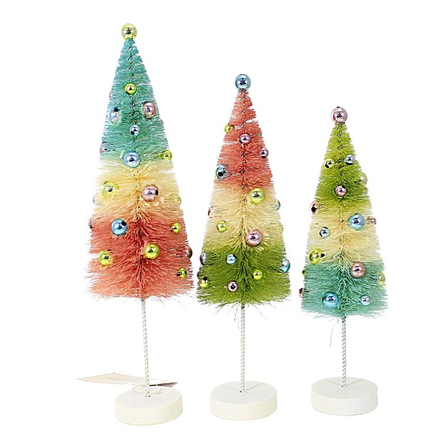 Bethany Lowe Pastel Bottle Brush Tree Three Bottle Brush Trees 11 Inches Spring Beads Celebrate Lc9547 Sisal Multicolored