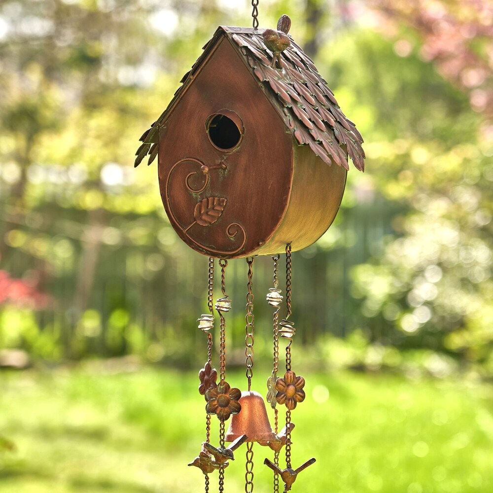 Antique Copper Hanging Birdhouse Wind Chime \
