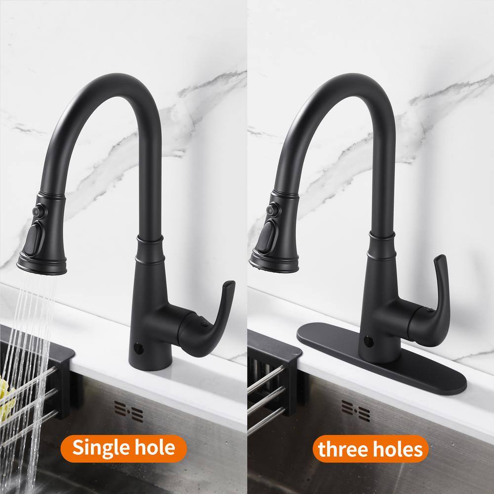 Zalerock Single Handle Pull Down Activation Pull Down Sprayer Kitchen Faucet with Deckplate Included and Touchless in Matte Black KC05T0133