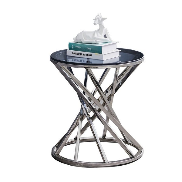 Round Glass Top Side Table with Stainless Steel Frame for Living Room， Modern Spiral Center Table Small Coffee Table End Table