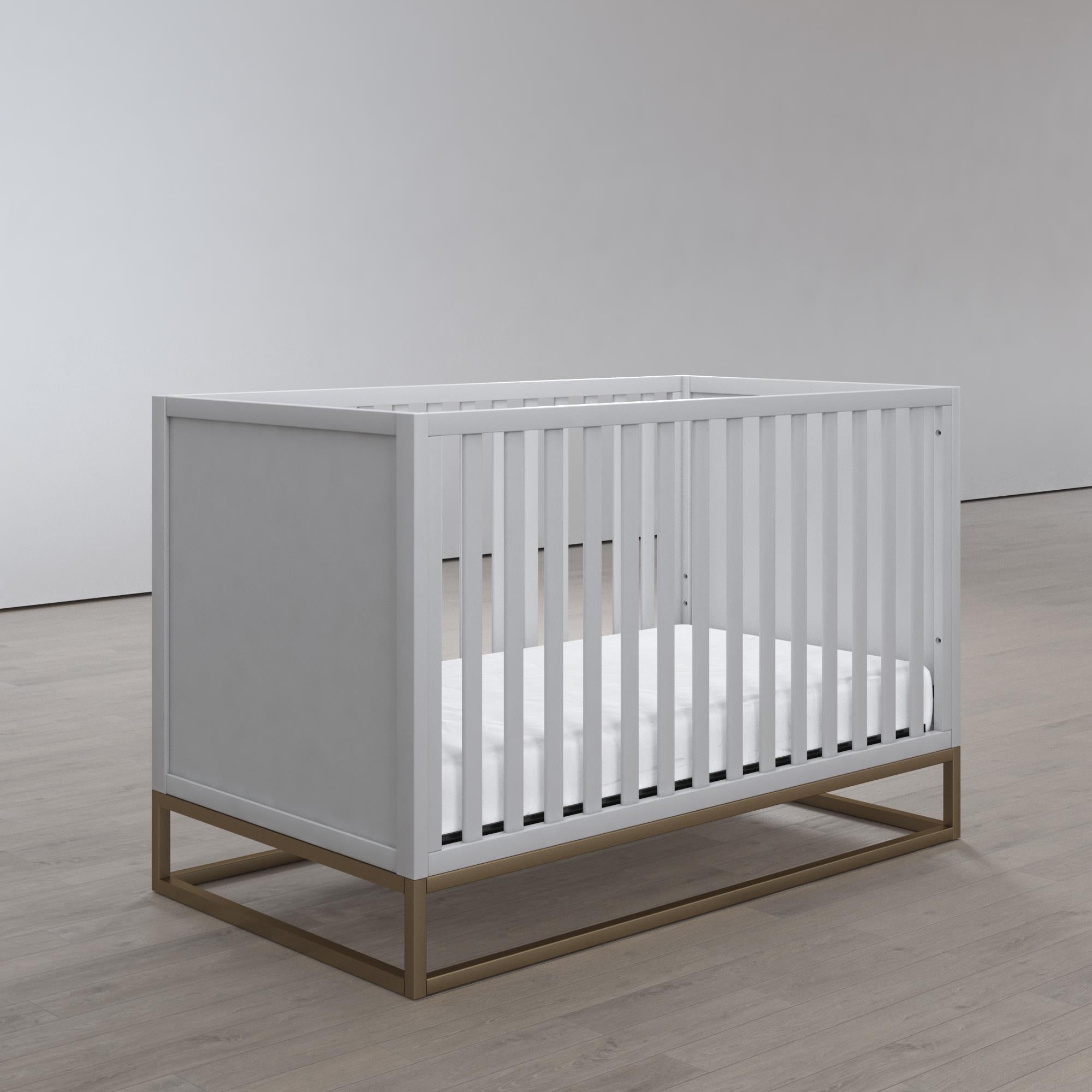 Little Seeds Haven 3 in 1 Convertible Wood Crib with Metal Base, Dove Gray with Gold Base