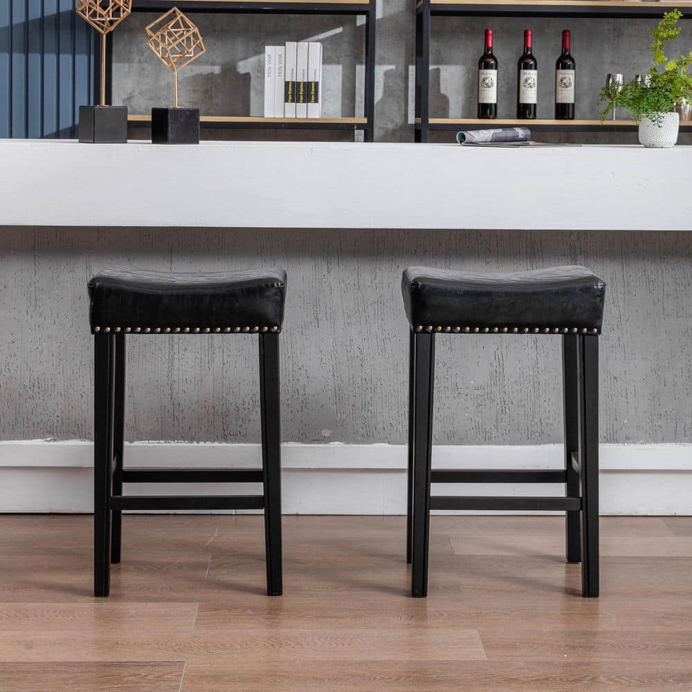 29 in. Black Backless Solid Wood Bar Stools (Set of 2) MX-W114341383