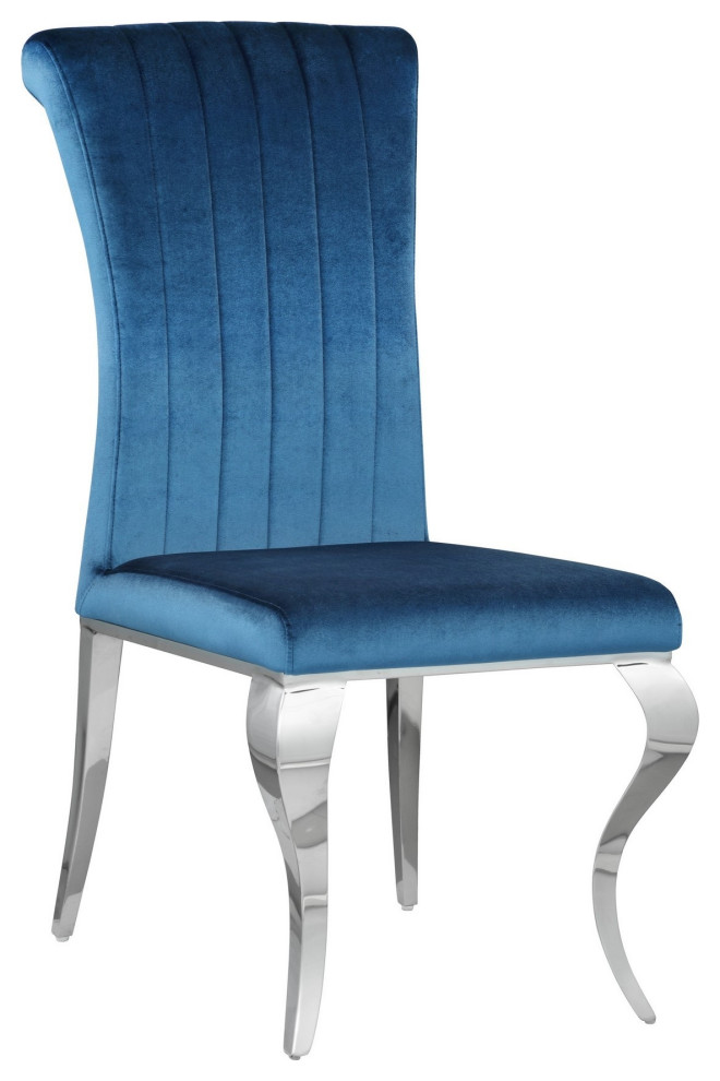 Dining Chair With Fabric Seat And Cabriole Legs  Set of 4  Blue   Contemporary   Dining Chairs   by VirVentures  Houzz