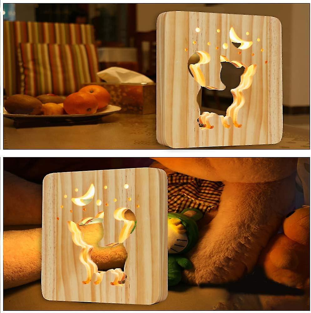 Wooden Led Lamps For Bedrooms， 3d Creative Table Lamps， Thick Bedside Lamps