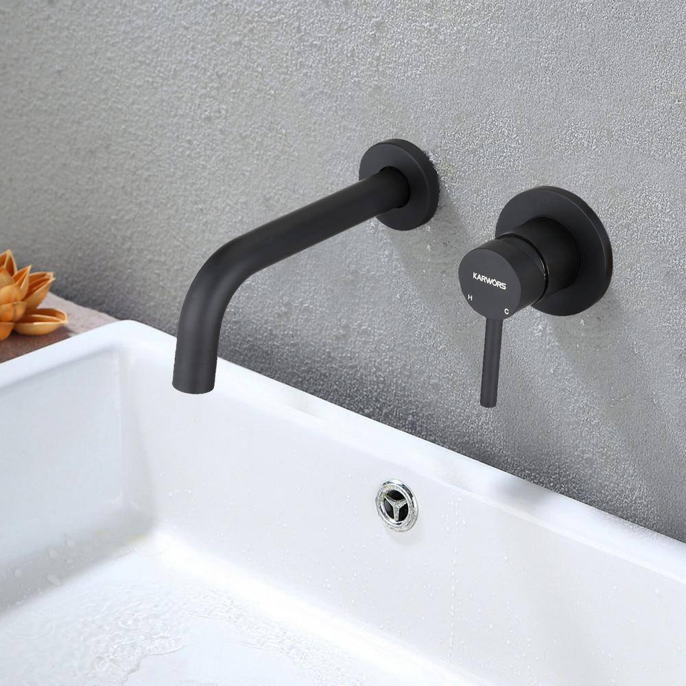 Aurora Decor ACA Single-Handle Elegant Spout Wall Mount Bathroom sink Faucet in Matte Black BFMSHD2B24MB