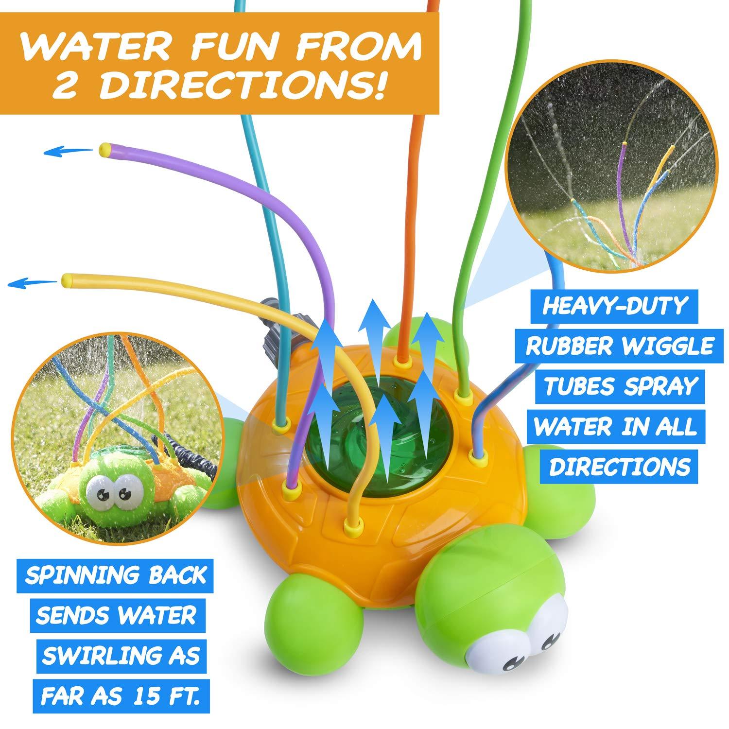 CHUCHIK Outdoor Water Spray Sprinkler for Kids and Toddlers - Backyard Spinning Turtle Sprinkler Toy w/ Wiggle Tubes - Splashing Fun for Summer Days - Sprays Up to 8ft. High - Attaches to