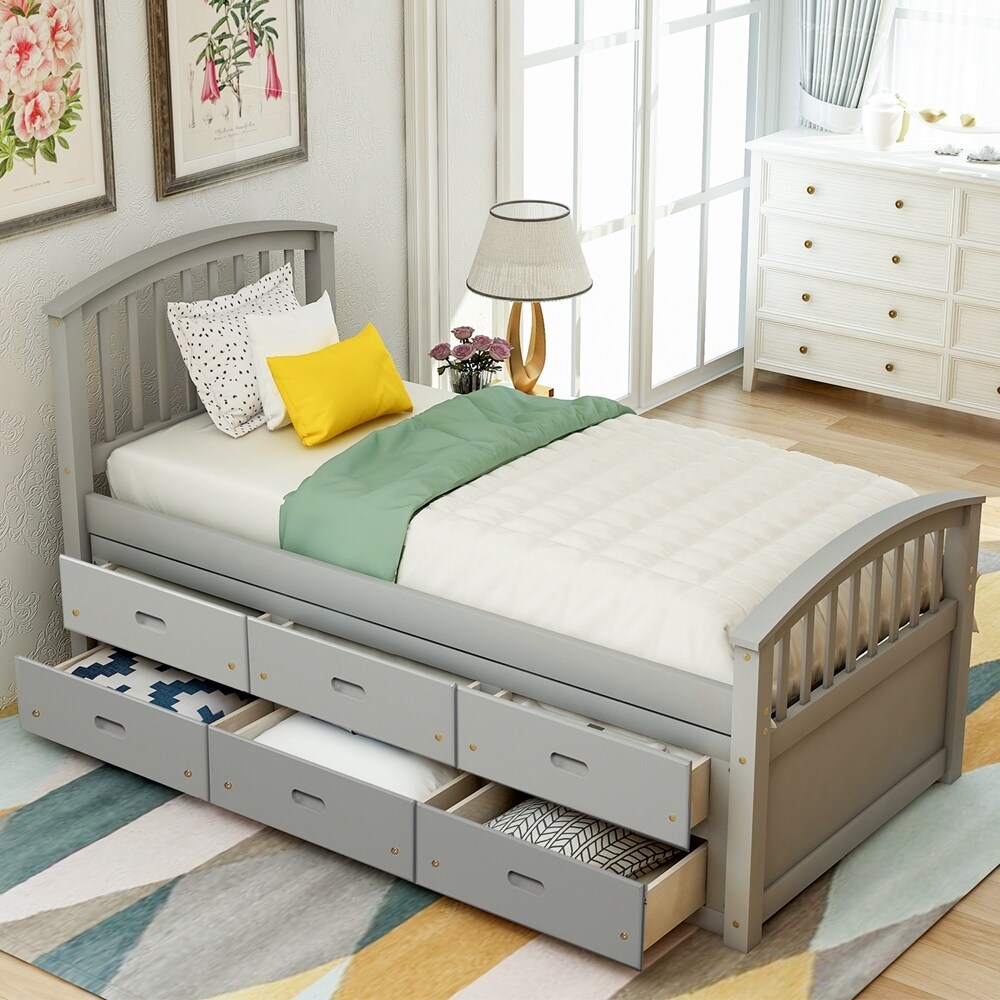 Solid Wood Platform Storage Bed with Drawers