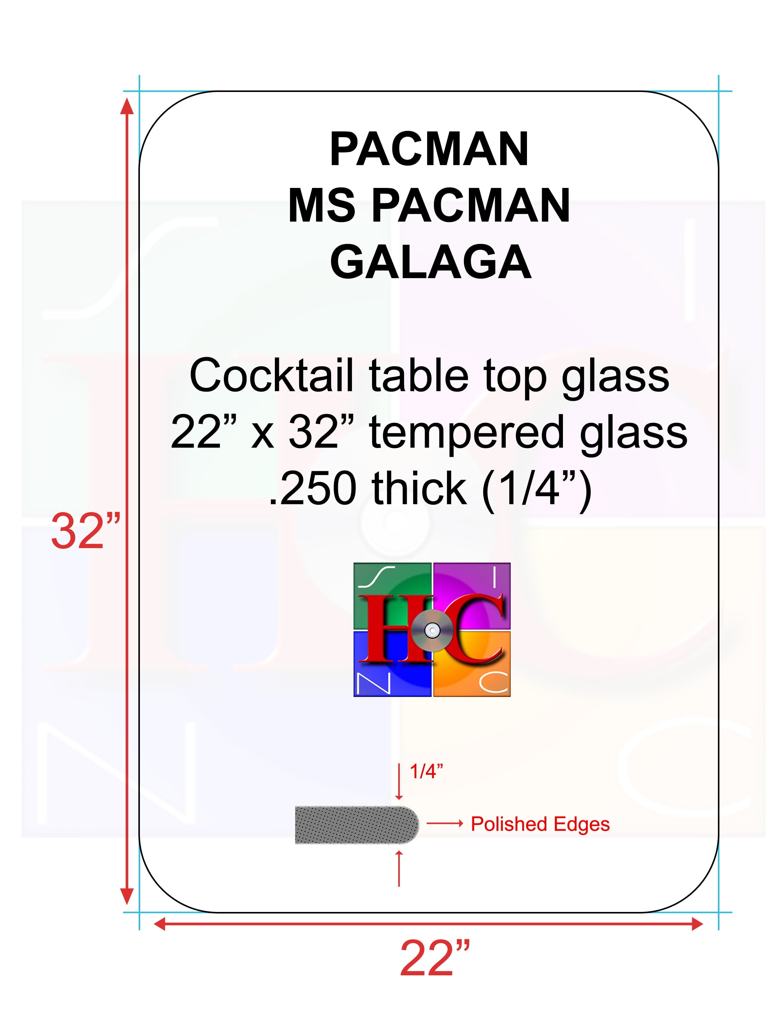 Replacement cocktail table top glass with 4 in radius: Fits Bally Midway tables plus other aftermarket arcade cocktail tables.