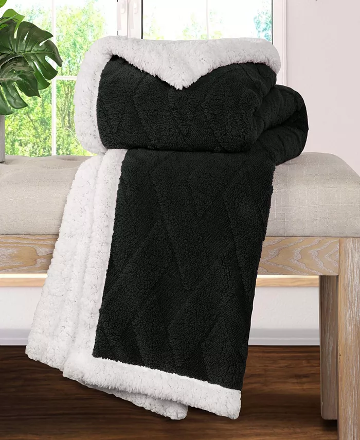 Superior Jacquard Lattice Reversible Fleece Plush Sherpa Blanket， Twin