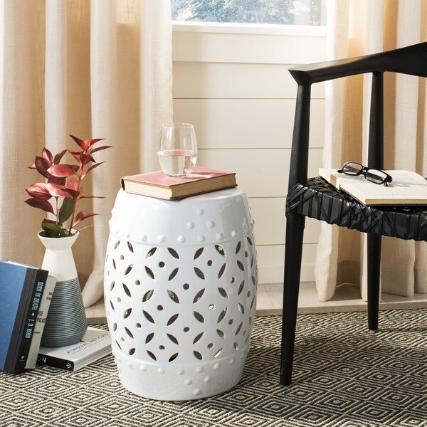 SAFAVIEH Paradise Harmony White Ceramic Decorative Garden Stool