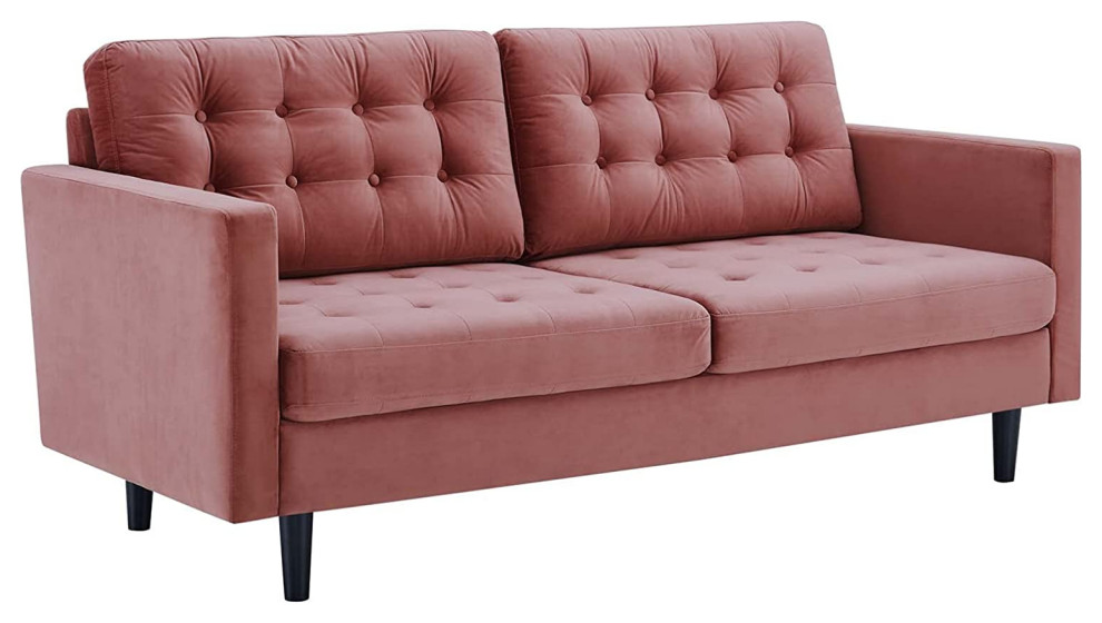 Mid Century Sofa  Velvet Upholstery With Button Tufted Seat  ampBack   Traditional   Sofas   by Declusia  Houzz