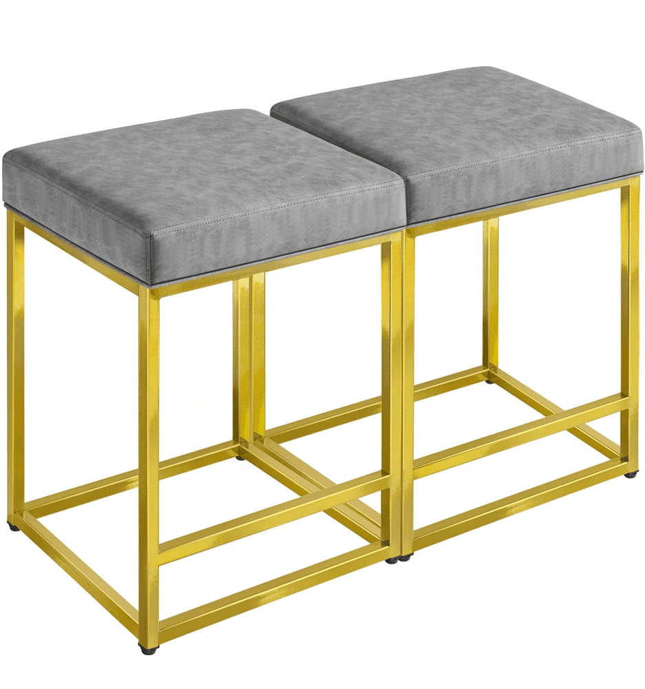 Topeakmart 2pcs 24''H Backless Bar Stools Upholster Kitchen Counter with Gold Frame， Gray