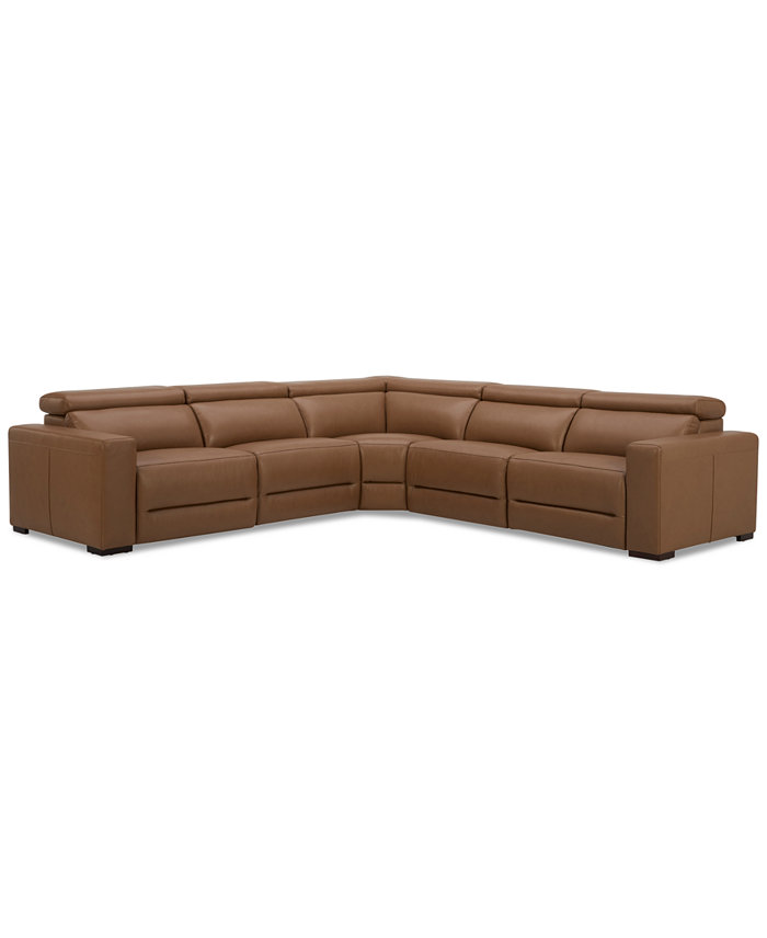 Furniture Nevio 124 5-Pc. Leather Sectional with 3 Power Recliners and Headrests Created For Macy's