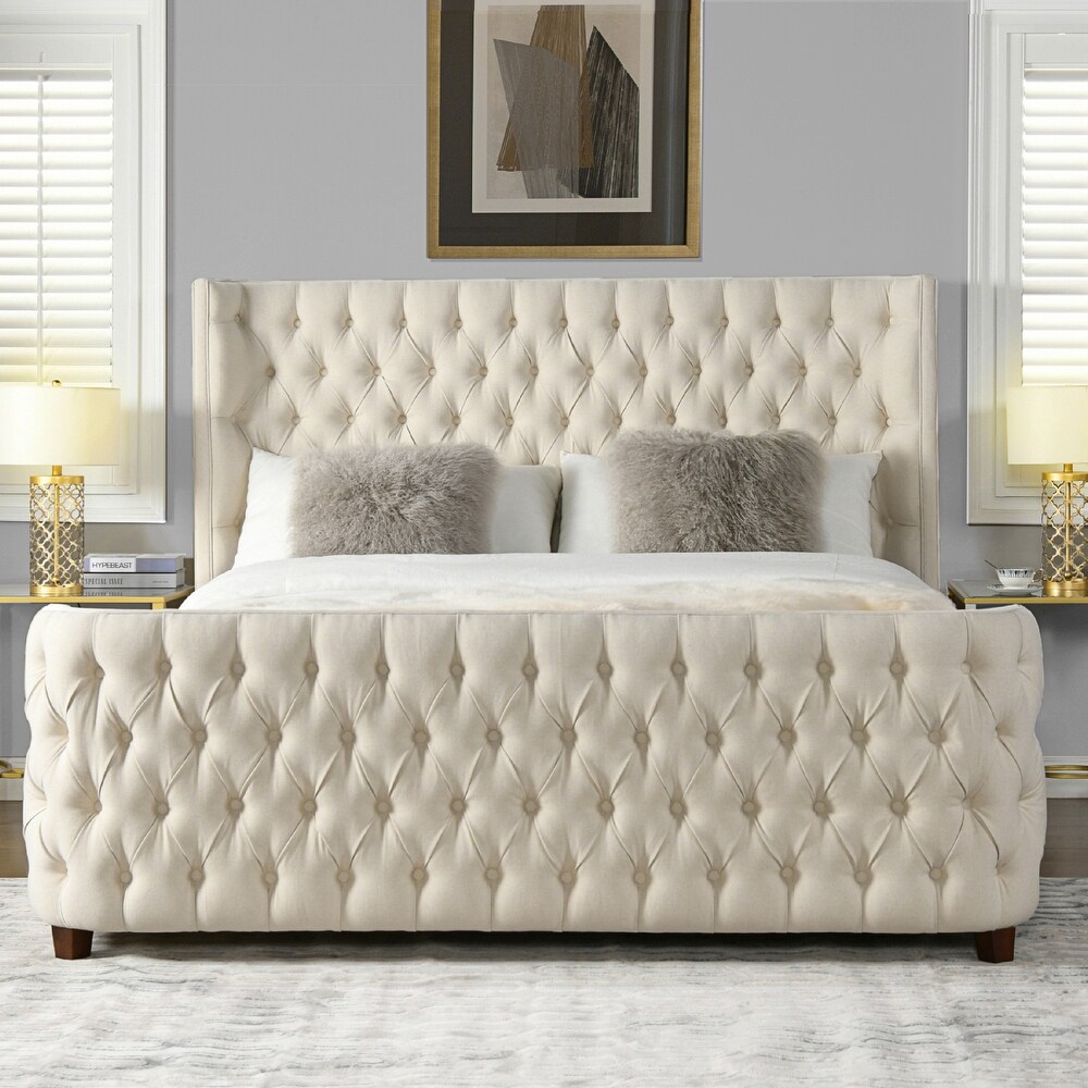 Chateau Linen Upholstered Tufted Shelter Panel Bed