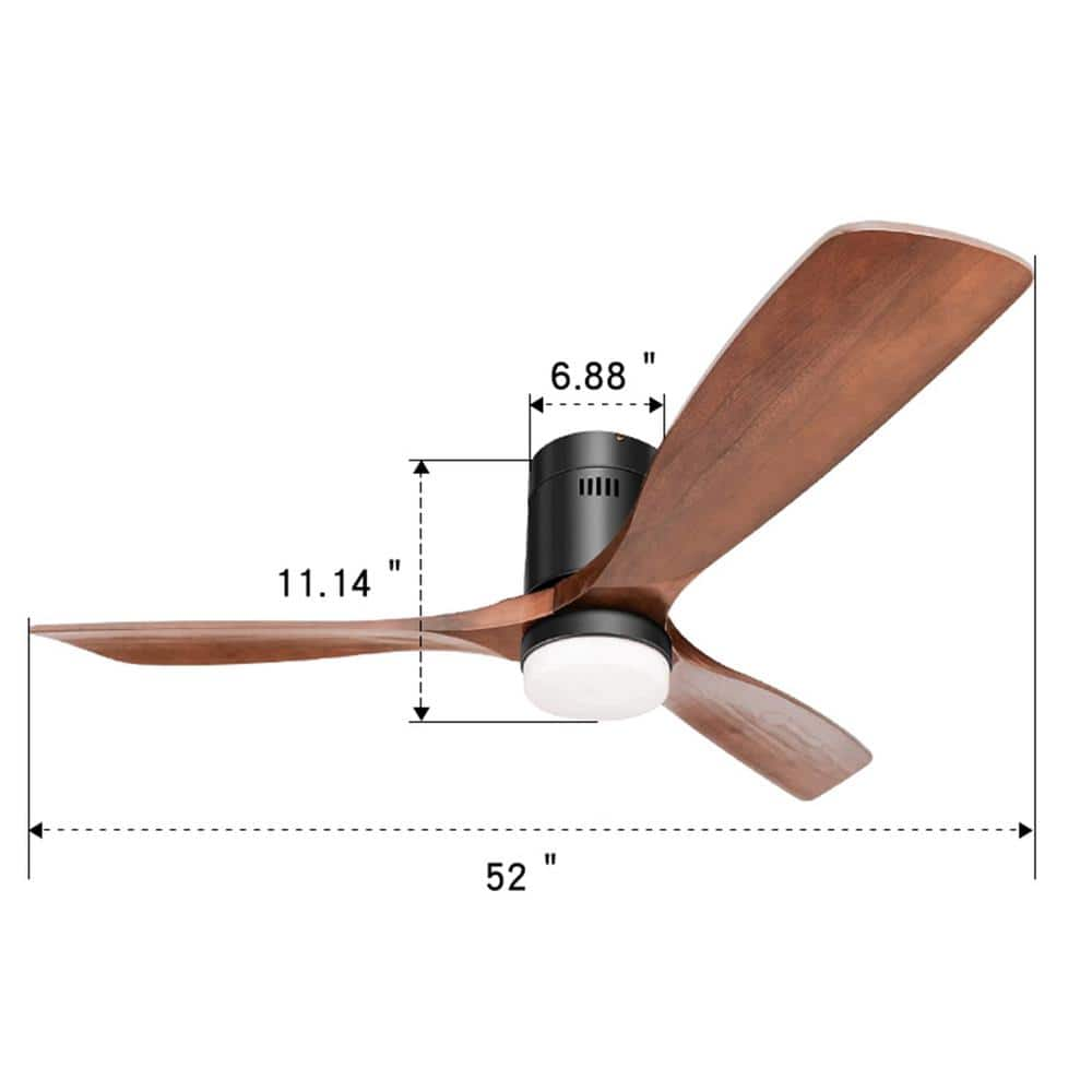 Sofucor 52 in. LED IndoorOutdoor Flush Mount Smart Matte Black Ceiling Fan with Wood Blades 6-Speed DC Remote Control ZSKBKN220209010