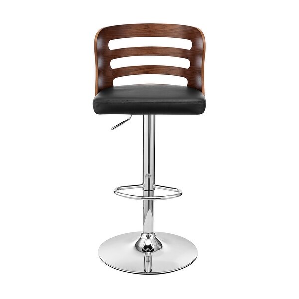 Khalia Adjustable Swivel Faux Leather and Wood Bar Stool with Metal Base