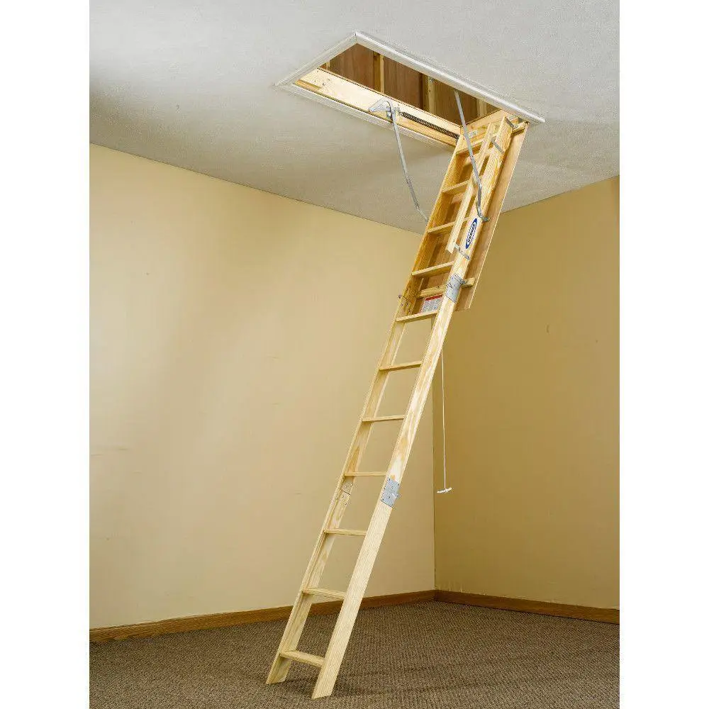 Werner 8 ft. - 10 ft. 22.5 in. x 54 in. Universal Fit Wood Attic Ladder with 250 lb. Maximum Load Capacity WU2210