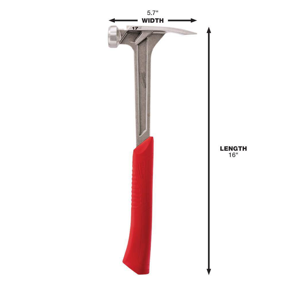 MW 17 oz. Smooth Face Framing Hammer with 15 in. Pry Bar 48-22-9017-48-22-9035