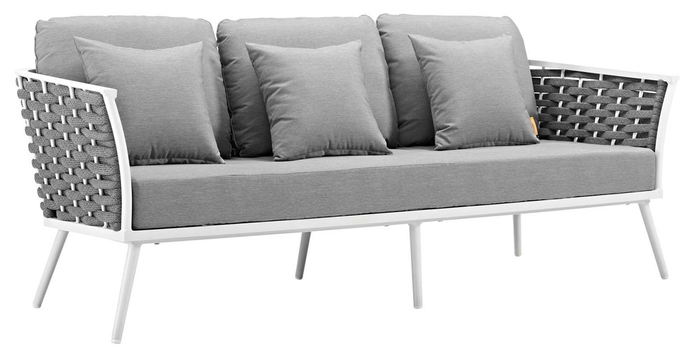 Stance 3 Piece Outdoor Patio Aluminum Sectional Sofa Set  White Gray   Midcentury   Outdoor Sofas   by PARMA HOME  Houzz