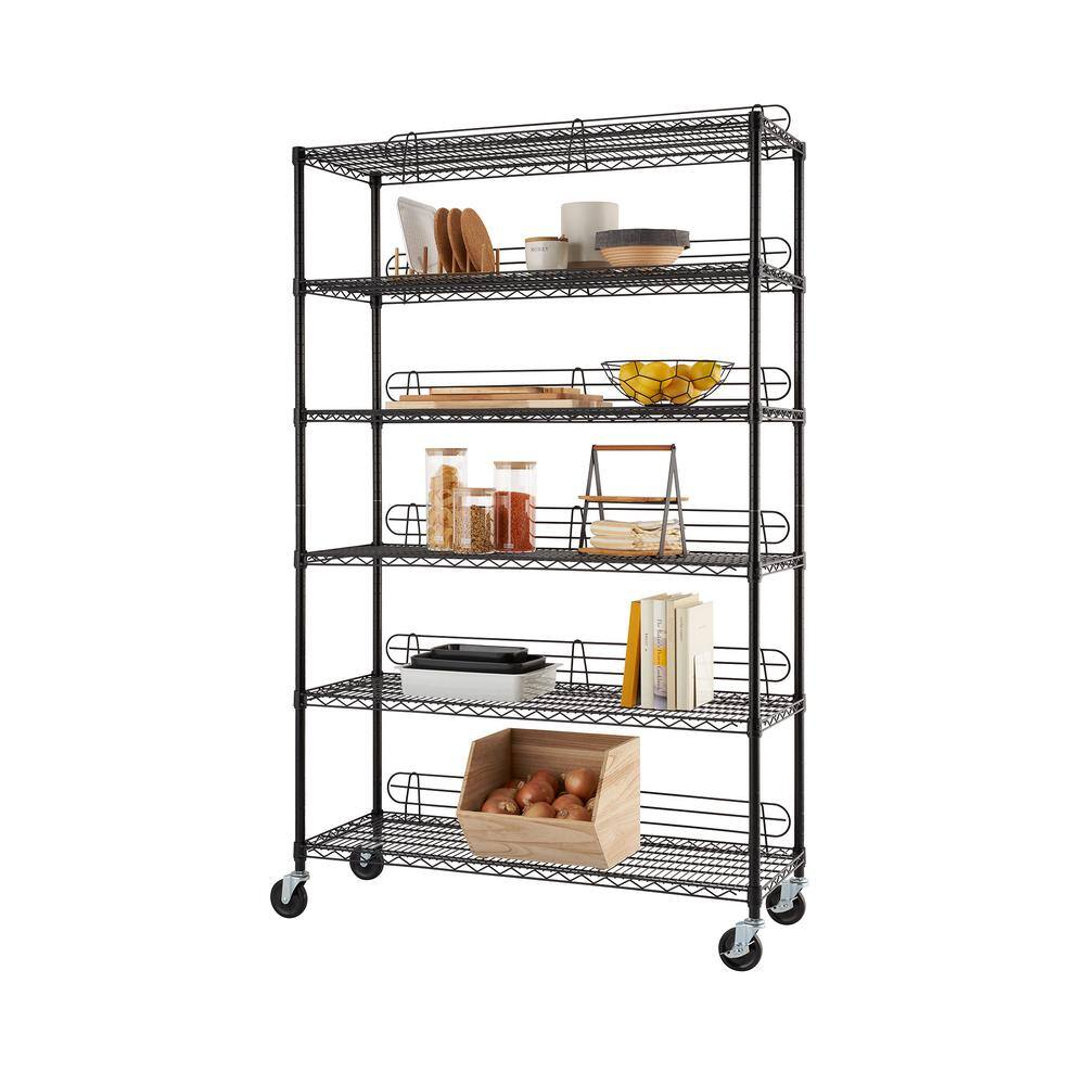 TRINITY Black 6-Tier Rolling Steel Garage Storage Shelving Unit (48 in. W x 77 in. H x 18 in. D) TBFPBK-0907