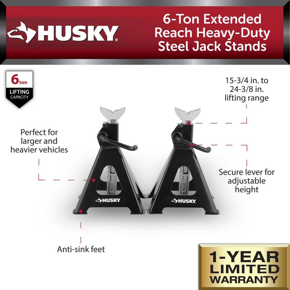 Husky 6-Ton Extended Reach Heavy-Duty Steel Jack Stands HPL4115