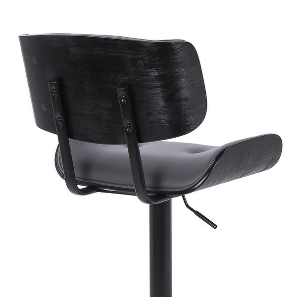 Adjustable Gray Tufted Faux Leather and Black Wood Swivel Barstool. - 46