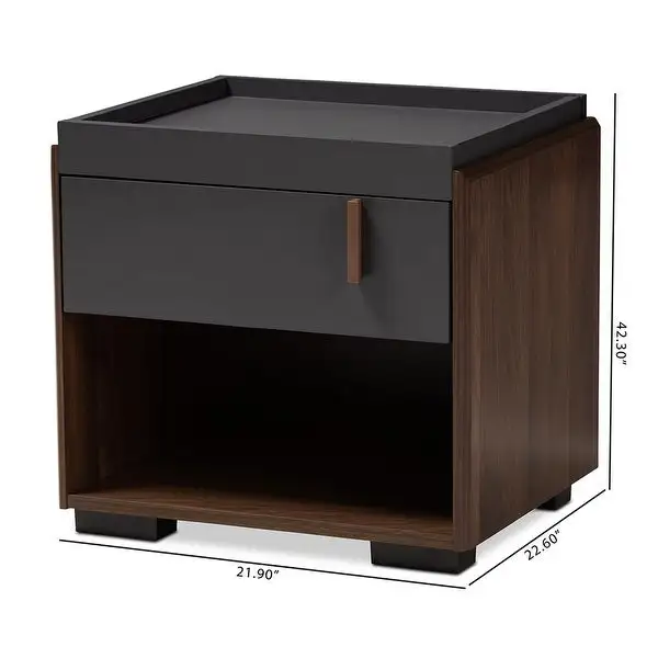 Rikke Modern and Contemporary Two-Tone Gray and Walnut Finished Wood 1-Drawer Nightstand - Dark Grey
