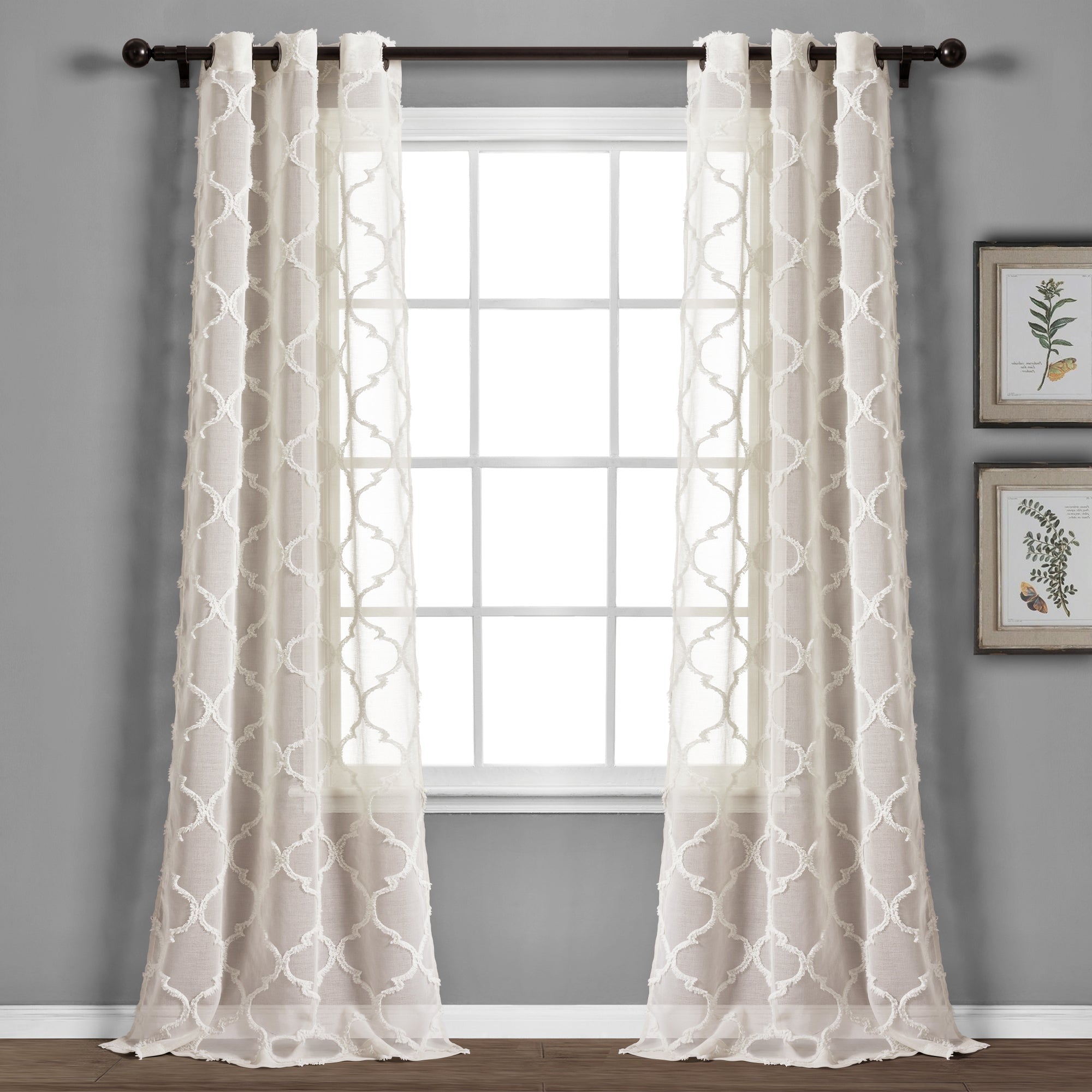 Avon Trellis Grommet Sheer Window Curtain Panel Set