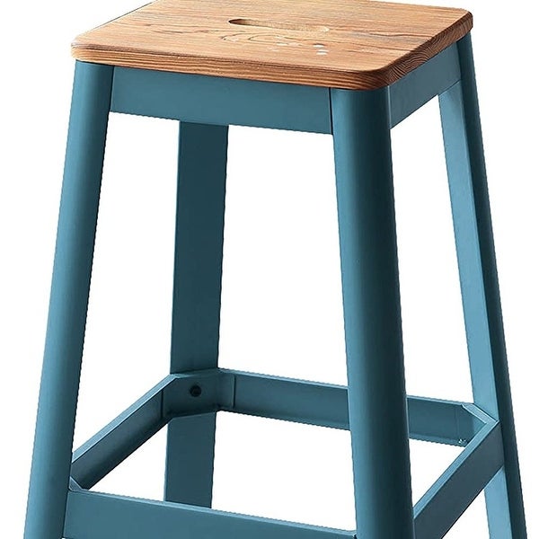 Contrast Teal and Natural Wood Bar Stool - 18