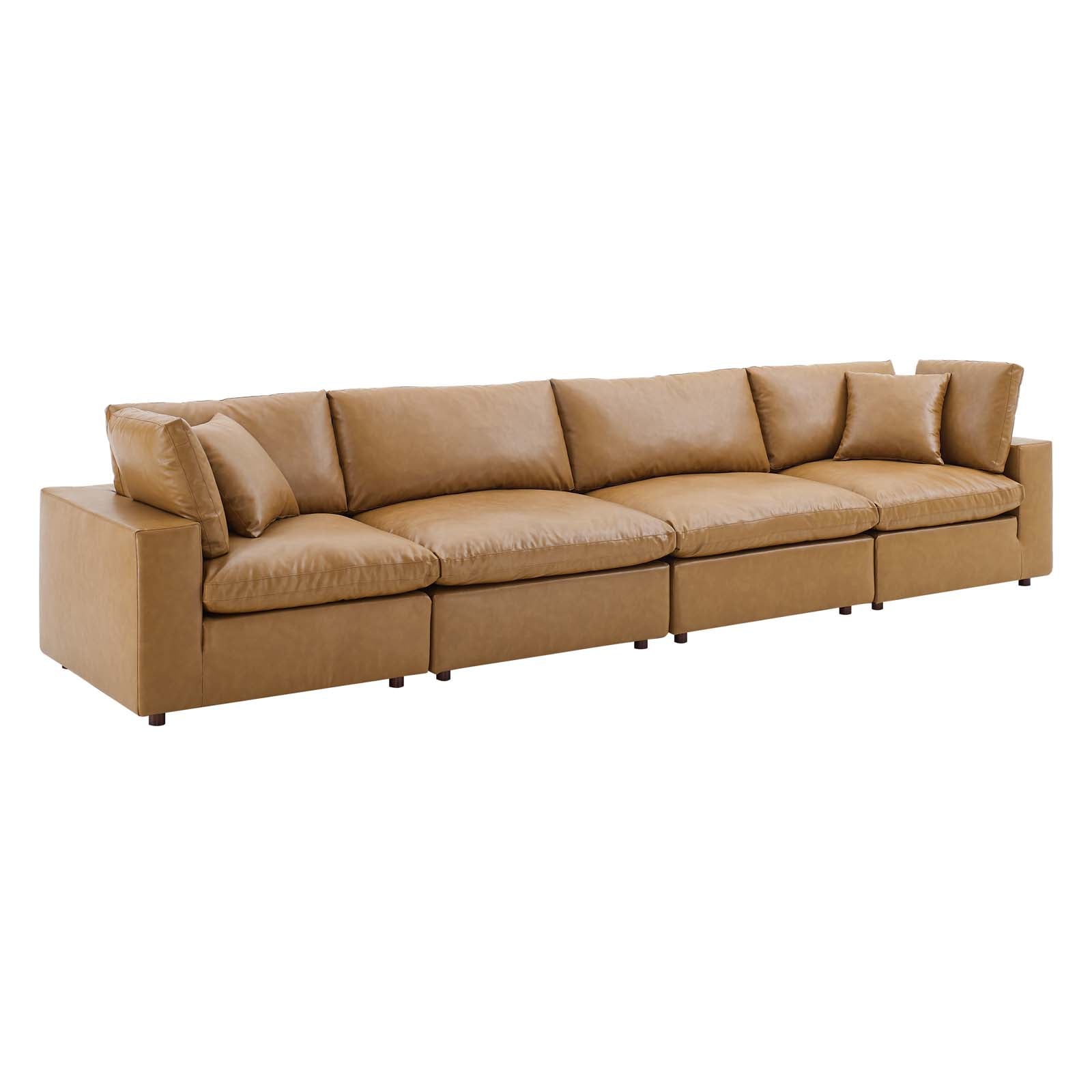 Commix Down Filled Overstuffed Vegan Leather 4-Seater Sofa