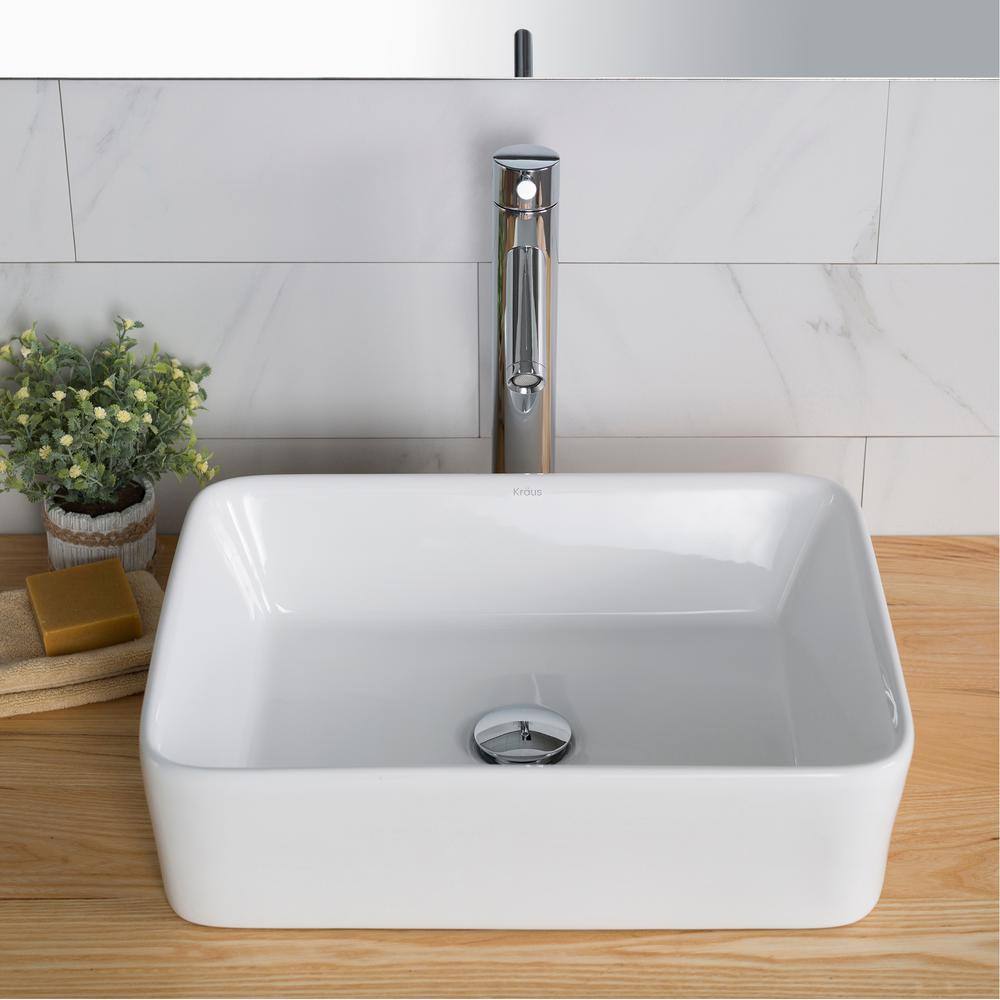 KRAUS Elavo Modern Rectangular Vessel White Porcelain Ceramic Bathroom Sink 19 inch (2-Pack) KCV-121-2PK