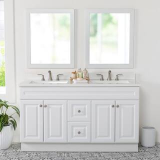 Glacier Bay Glensford 61 in. W x 22 in. D Vanity in White with Cultured Marble Vanity Top in White with White Sinks GF60P2V28-WH