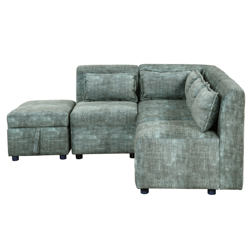 L shape Sectional Sofa Sets Chenille Corner Sofa with Ottomans