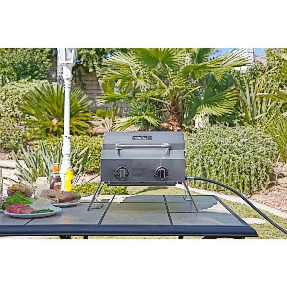 Nexgrill 2Burner Portable Propane Gas Table Top Grill in Stainless Steel Plus Tool Set