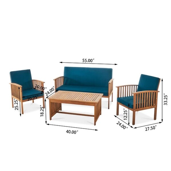 4 Piece Wood Sofa SetOutdoor Furniture with Cushions