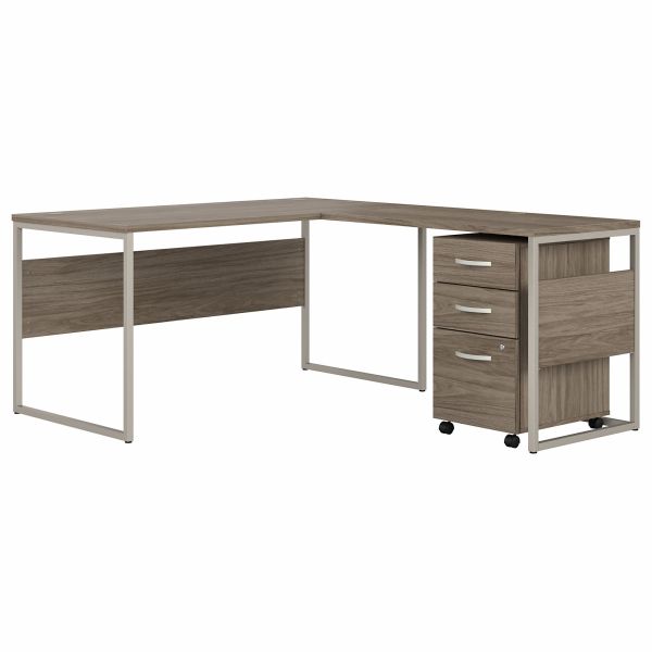 Bush Business Furniture Hybrid 60W x 30D L Shaped Table Desk with Mobile File Cabinet in Modern Hickory