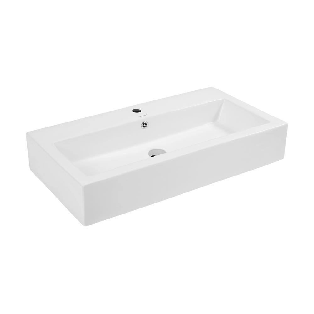 Swiss Madison Voltaire Wide Rectangle Vessel Sink in White SM-VS292