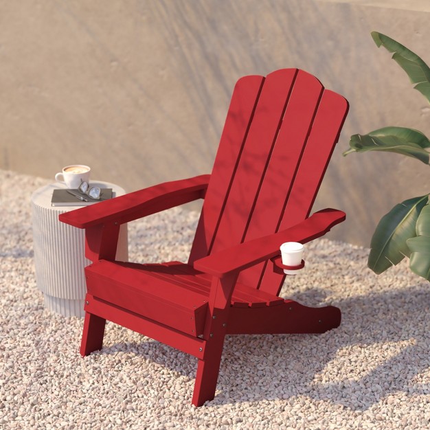 Flash Furniture Newport Adirondack Chair With Cup Holder Weather Resistant Hdpe Adirondack Chair