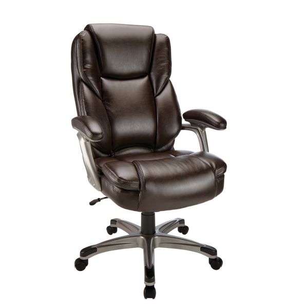 Cressfield Bonded Leather High-Back Executive Chair， Brown/Silver， BIFMA Certified