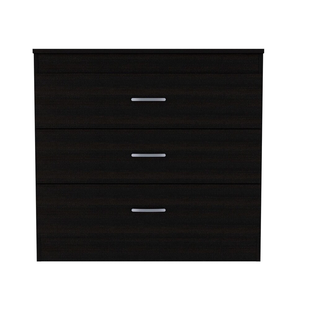 Wooden 3 Drawer Dresser Metal Hardware Superior Top Black