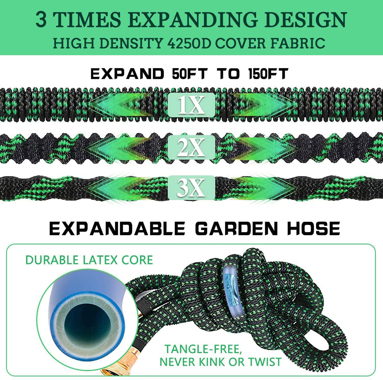 2022 Upgrade Expandable Garden Hose 150 ft Water Hose with 8 Function Nozzle Expanding Lightweight Hose for Garden Watering Water Pipe with Brass Fittings, No-Kink Flexible Pipe for Car Floor Washing