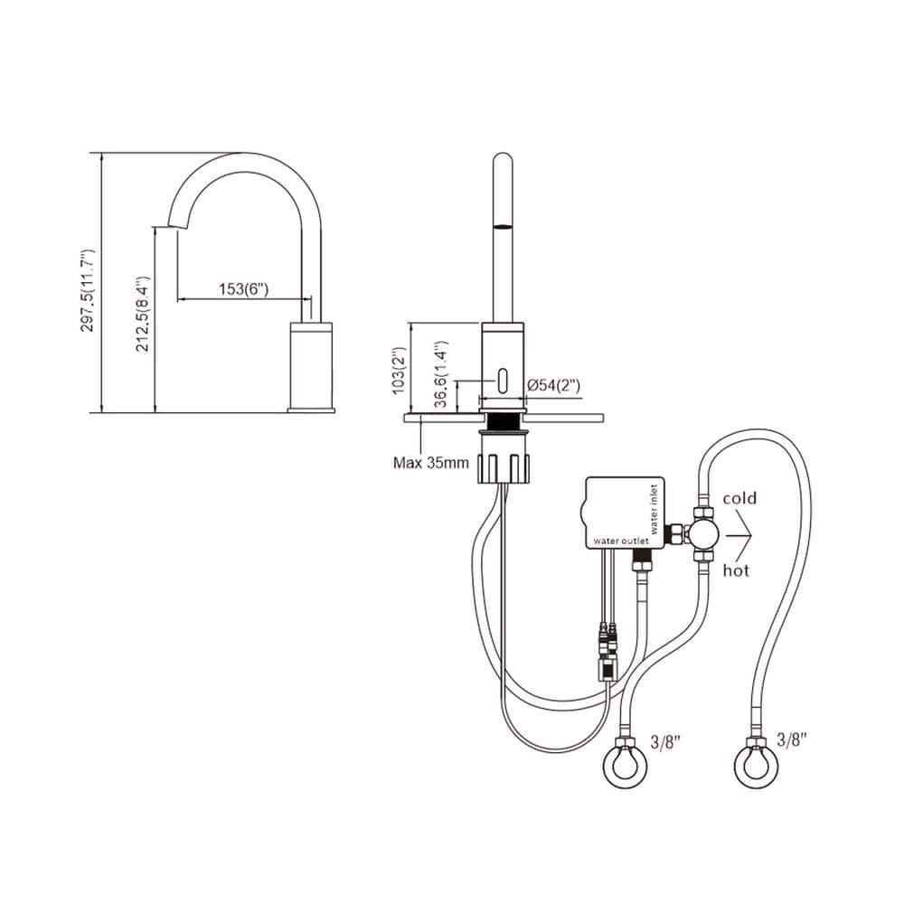 WOWOW BatteryPowered Commercial Touchless Single Hole Bathroom Faucet with Deck Plate in Brushed Nickel