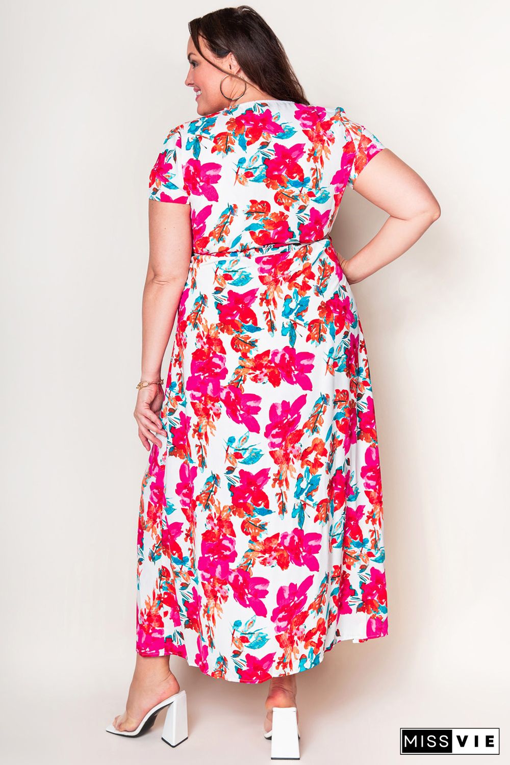 Rose Plus Size Floral Print Wrap Slit Dress