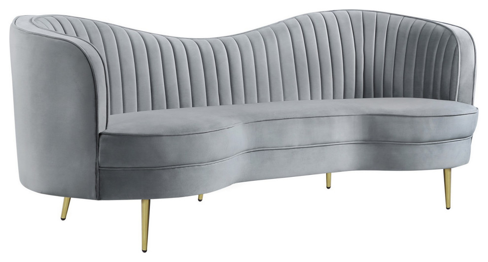 Benzara BM286330 Modern Sofa  Curved Kidney Shape  Channel Tufted  Gray  Gold   Midcentury   Sofas   by Uber Bazaar  Houzz