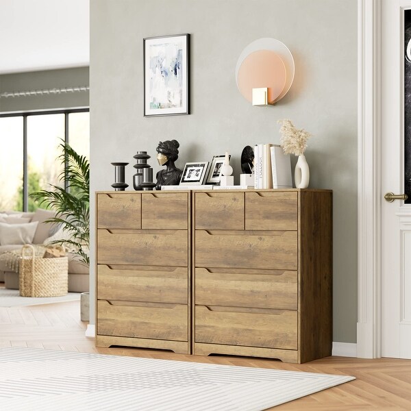 Modern 5 Drawer Dresser， Chest of Drawers with Storage， Wood Clothing Organizer with Cut-Out Handles， Accent Storage Cabinet - - 37668540