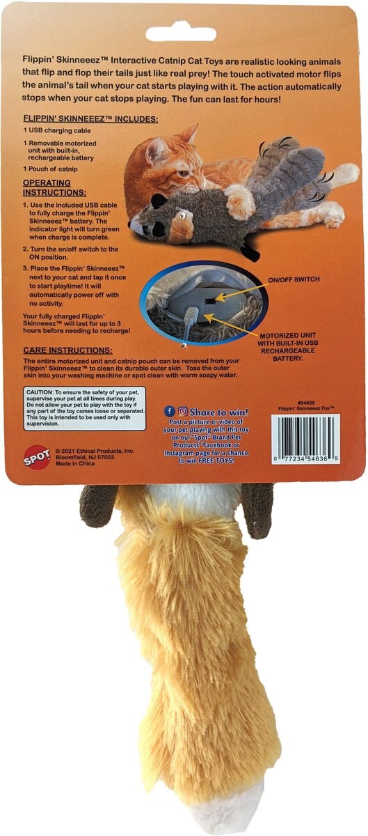 Ethical Pet Flippin' Skinneeez Fox  Exercise Cat Toy with Catnip， Assorted