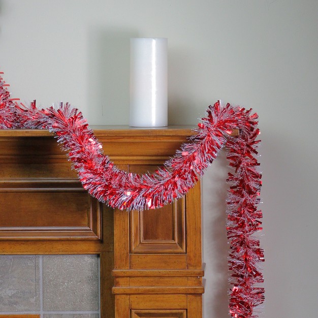 Unlit Red And Snowblush Cut Christmas Tinsel Garland